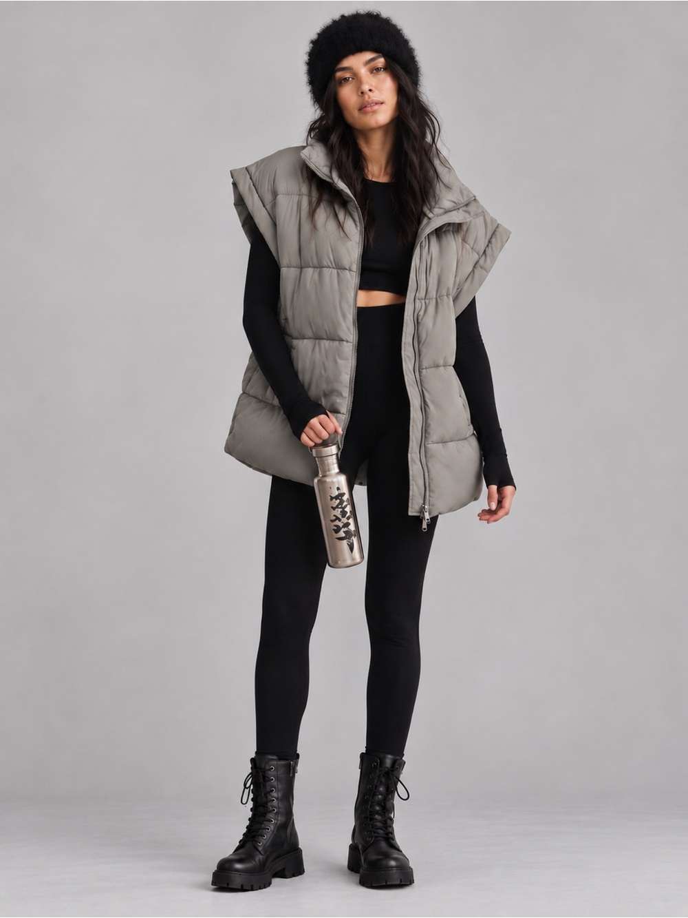 FP Movement by Free People Oversized Puffer Vest in Light Lavender/Gray Sz Small